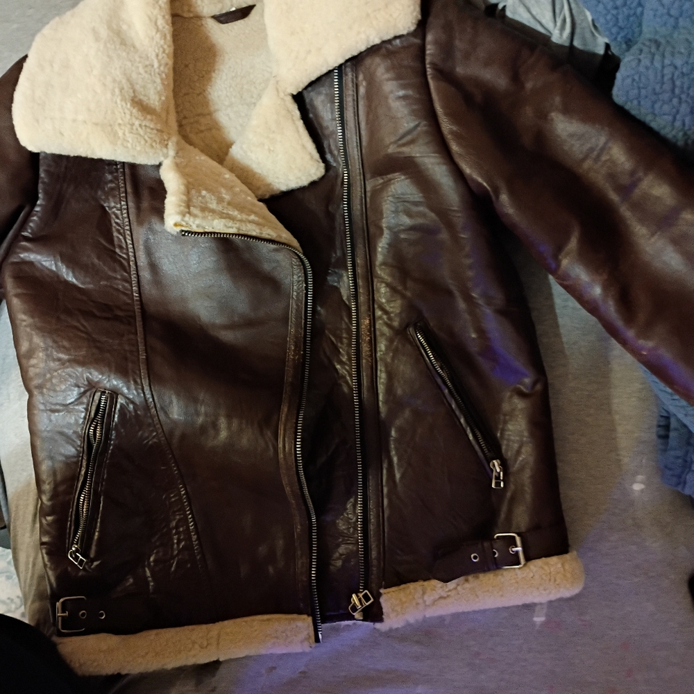 Brown Shearling Bomber Jacket